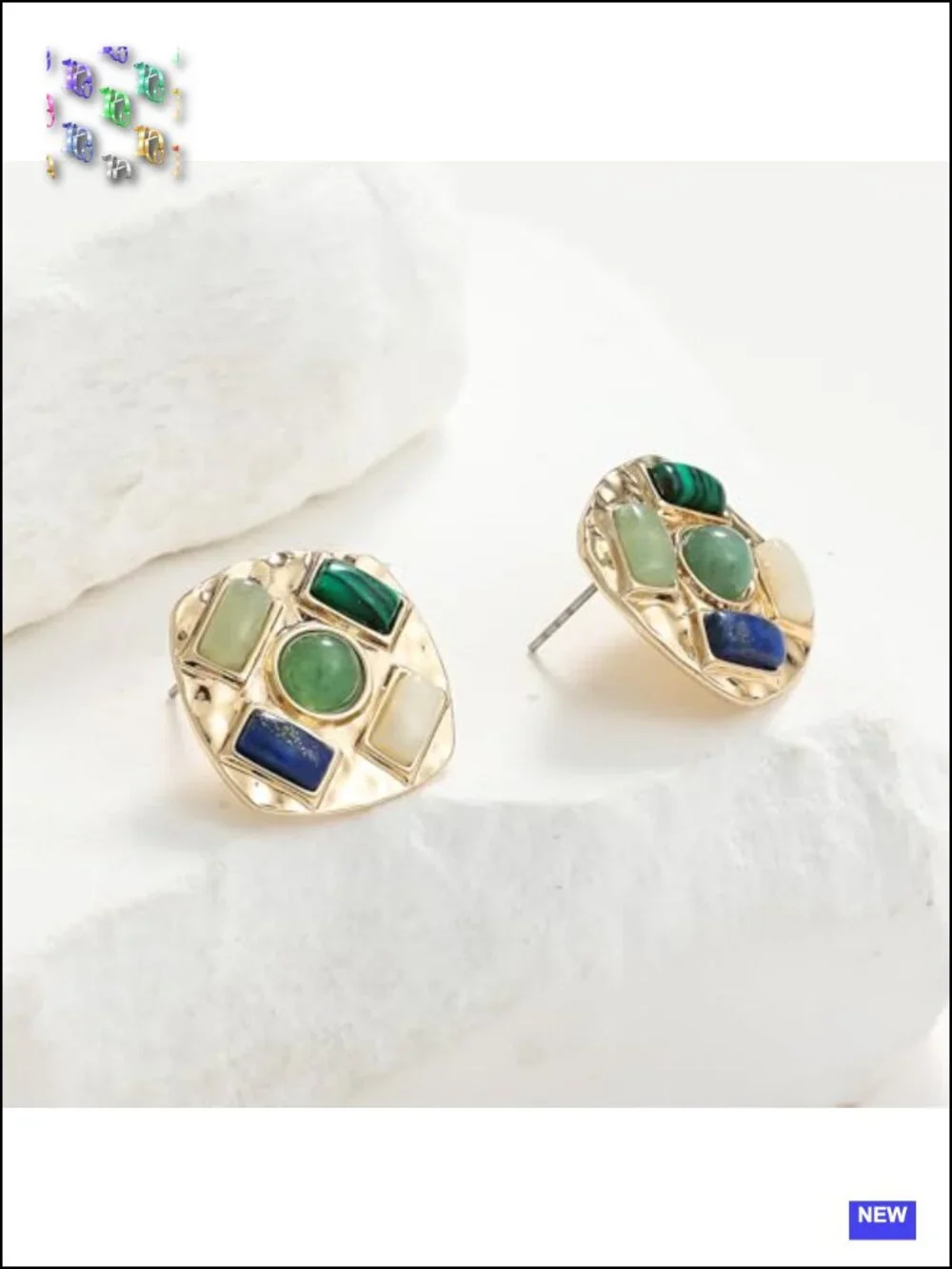 Gold Tone Square Stud Earrings Multicolor Gemstone Geometric Statement Jewelry